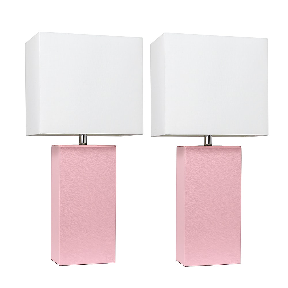 Angle View: Elegant Designs - 2 Pack Modern Leather Table Lamps with White Fabric Shades - Pink