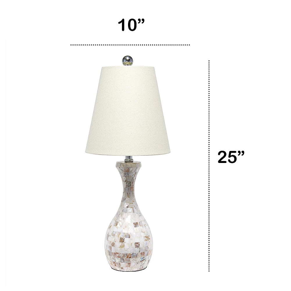 Left View: Lalia Home Malibu Curved Mosaic Seashell Table Lamp with Chrome Accents