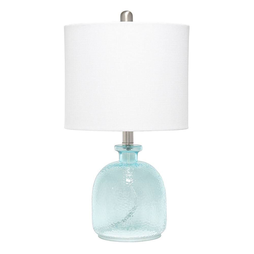 Angle View: Lalia Home Clear Blue Hammered Glass Jar Table Lamp with White Linen Shade