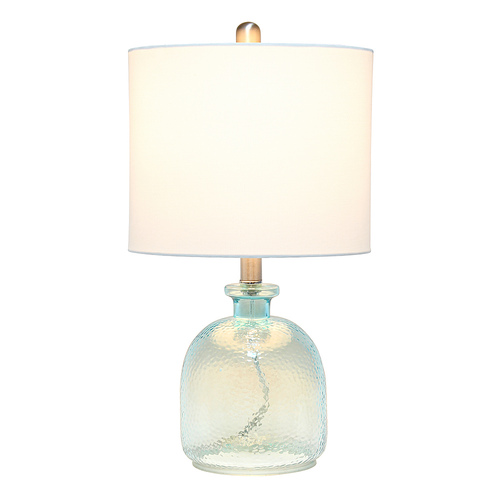 Lalia Home Clear Blue Hammered Glass Jar Table Lamp with White Linen Shade