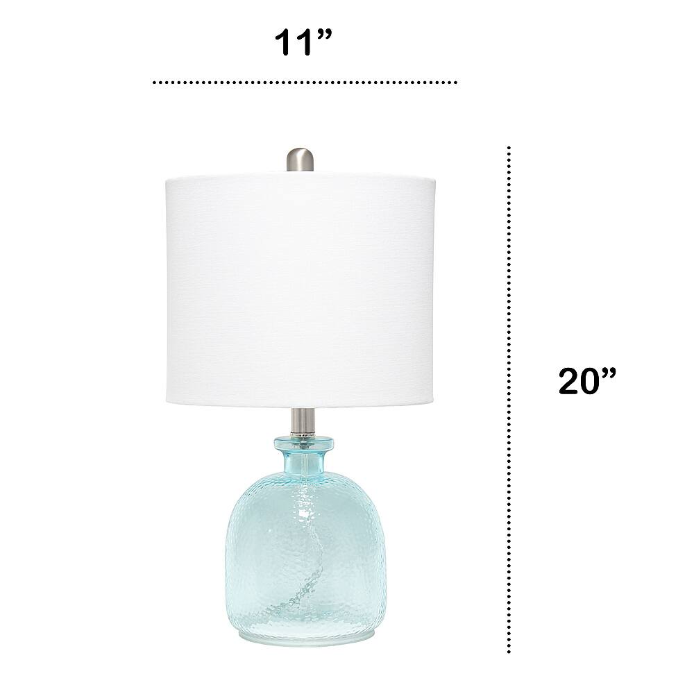 Left View: Lalia Home Clear Blue Hammered Glass Jar Table Lamp with White Linen Shade