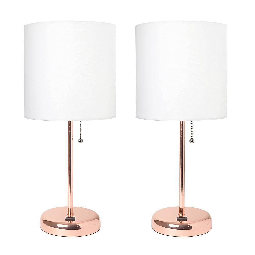 Angle View: Limelights - Stick Lamp with USB charging port and Fabric Shade 2 Pack Set - White/Rose Gold