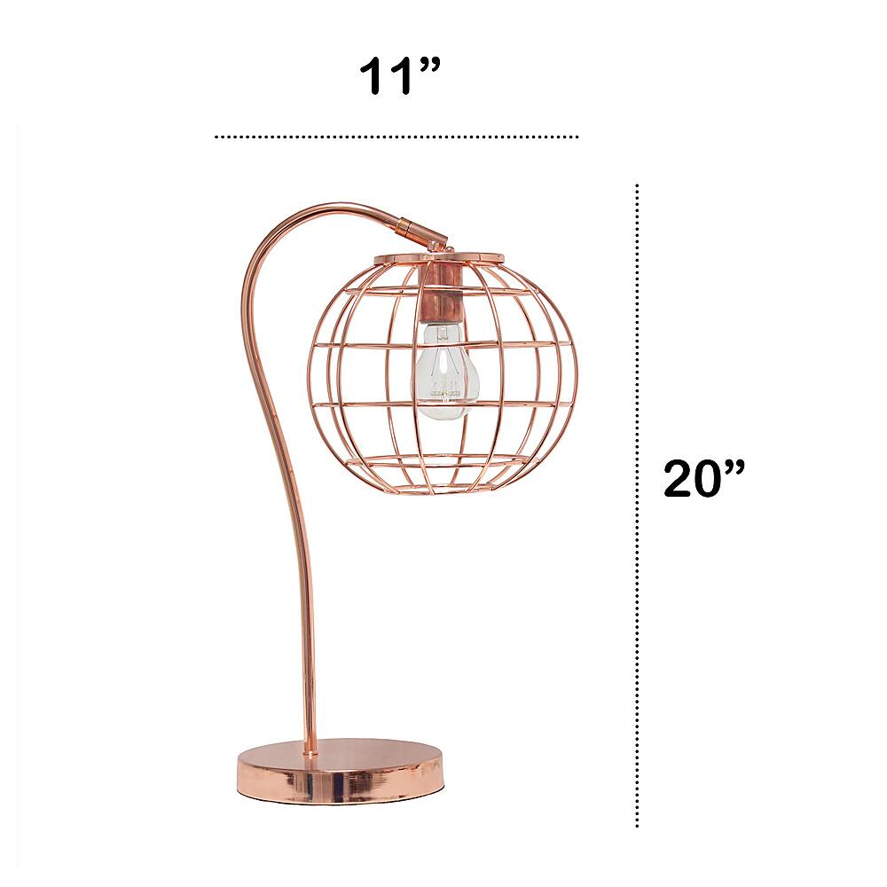 Left View: Lalia Home Arched Metal Cage Table Lamp, Rose Gold