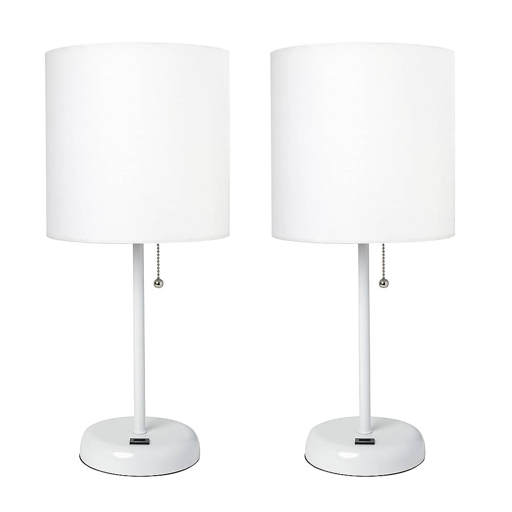 Angle View: Limelights - Stick Lamp with USB charging port and Fabric Shade 2 Pack Set - White