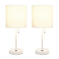 Limelights - Stick Lamp with USB charging port and Fabric Shade 2 Pack Set - White - Front_Zoom