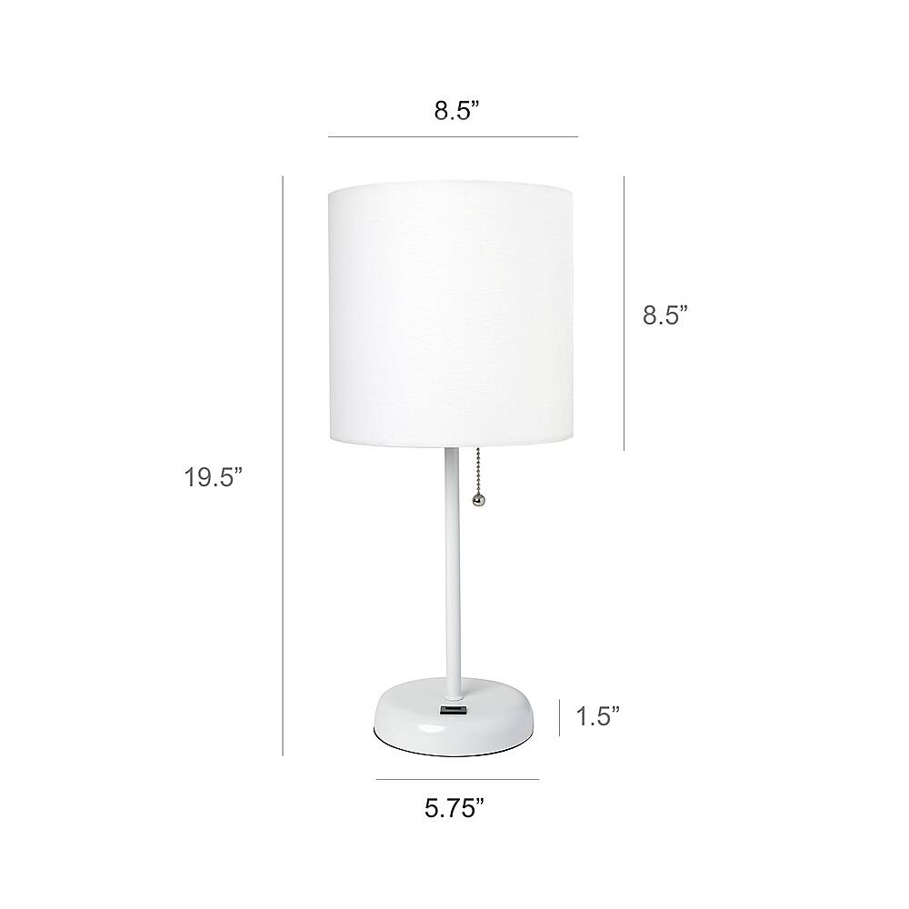 Left View: Limelights - Stick Lamp with USB charging port and Fabric Shade 2 Pack Set - White