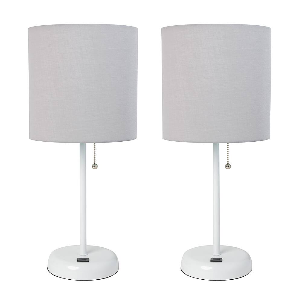 Angle View: Limelights - Stick Lamp with USB charging port and Fabric Shade 2 Pack Set - White/Gray