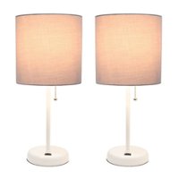 Limelights - Stick Lamp with USB charging port and Fabric Shade 2 Pack Set - White/Gray - Front_Zoom