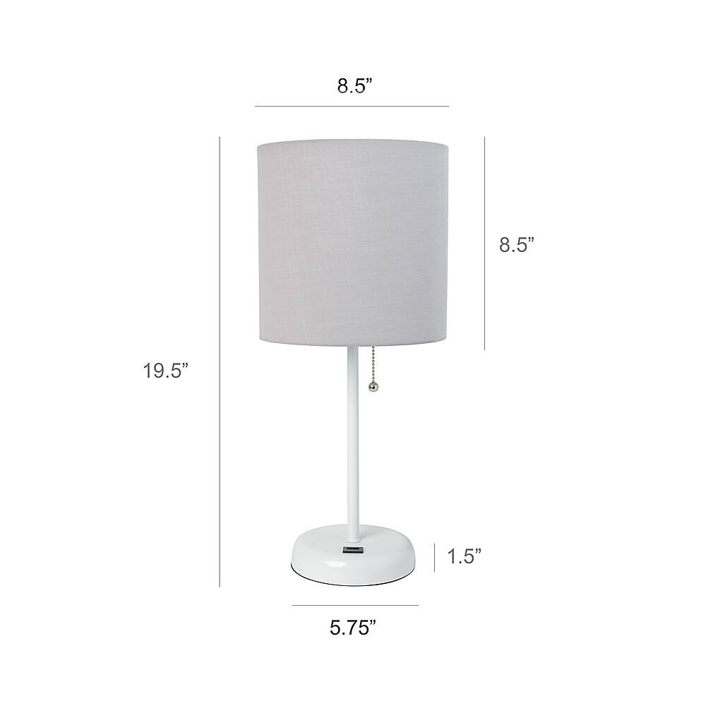 Left View: Limelights - Stick Lamp with USB charging port and Fabric Shade 2 Pack Set - White/Gray