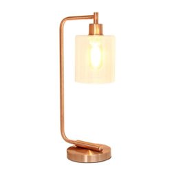 Simple Designs - Bronson Antique Style Industrial Iron Lantern Desk Lamp with Glass Shade - Rose Gold - Front_Zoom