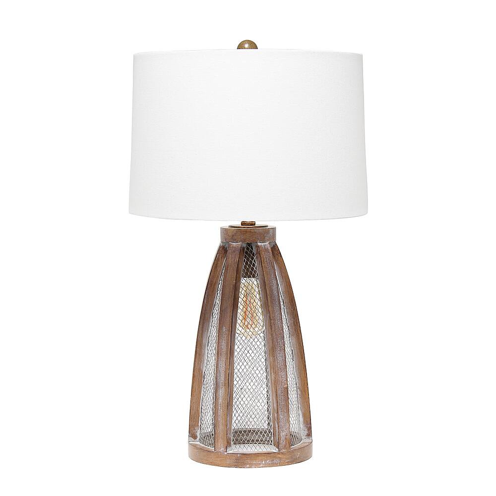 Angle View: Lalia Home Wooded Arch Farmhouse Table Lamp with White Fabric Shade, Old Wood