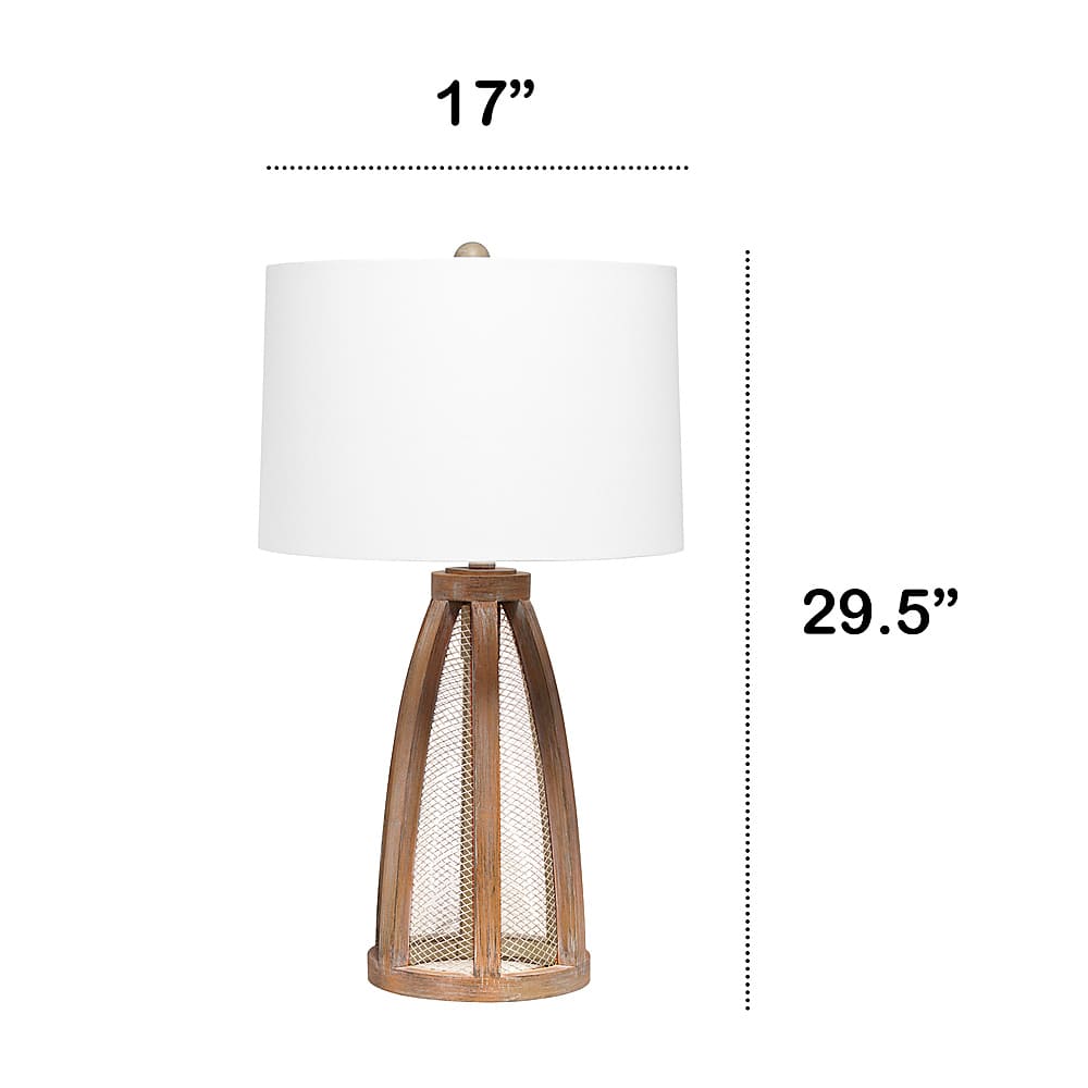 Left View: Lalia Home Wooded Arch Farmhouse Table Lamp with White Fabric Shade, Old Wood