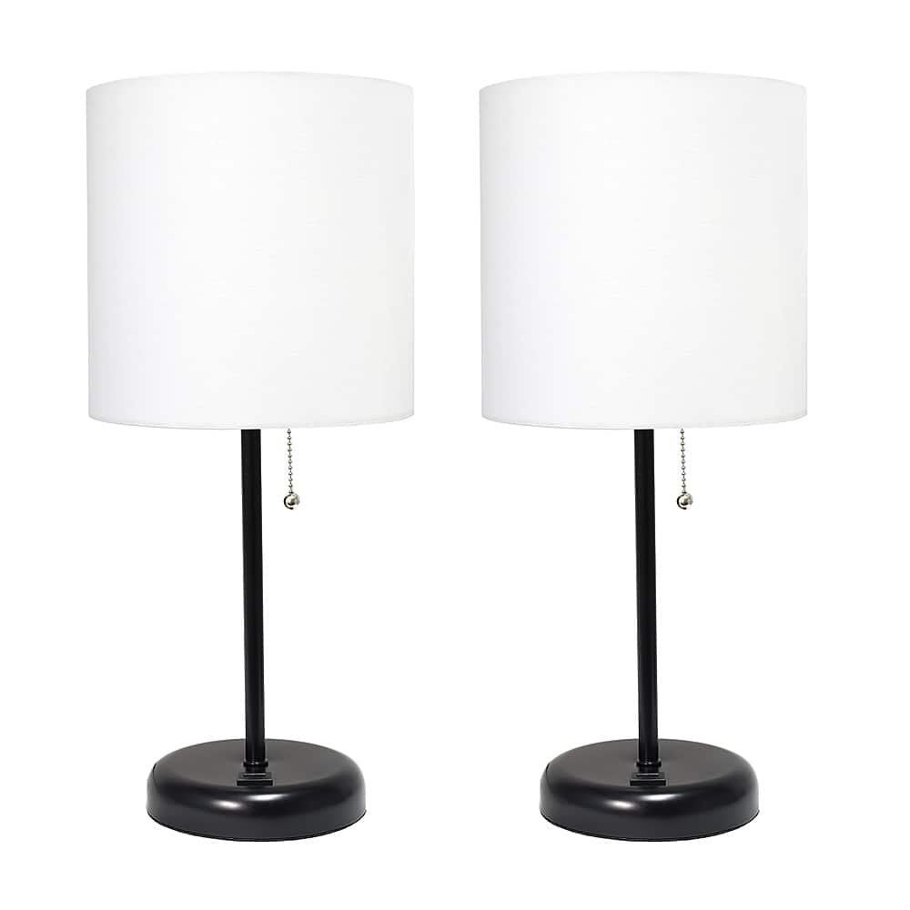 Angle View: Limelights - Stick Lamp with USB charging port and Fabric Shade 2 Pack Set - Black/White