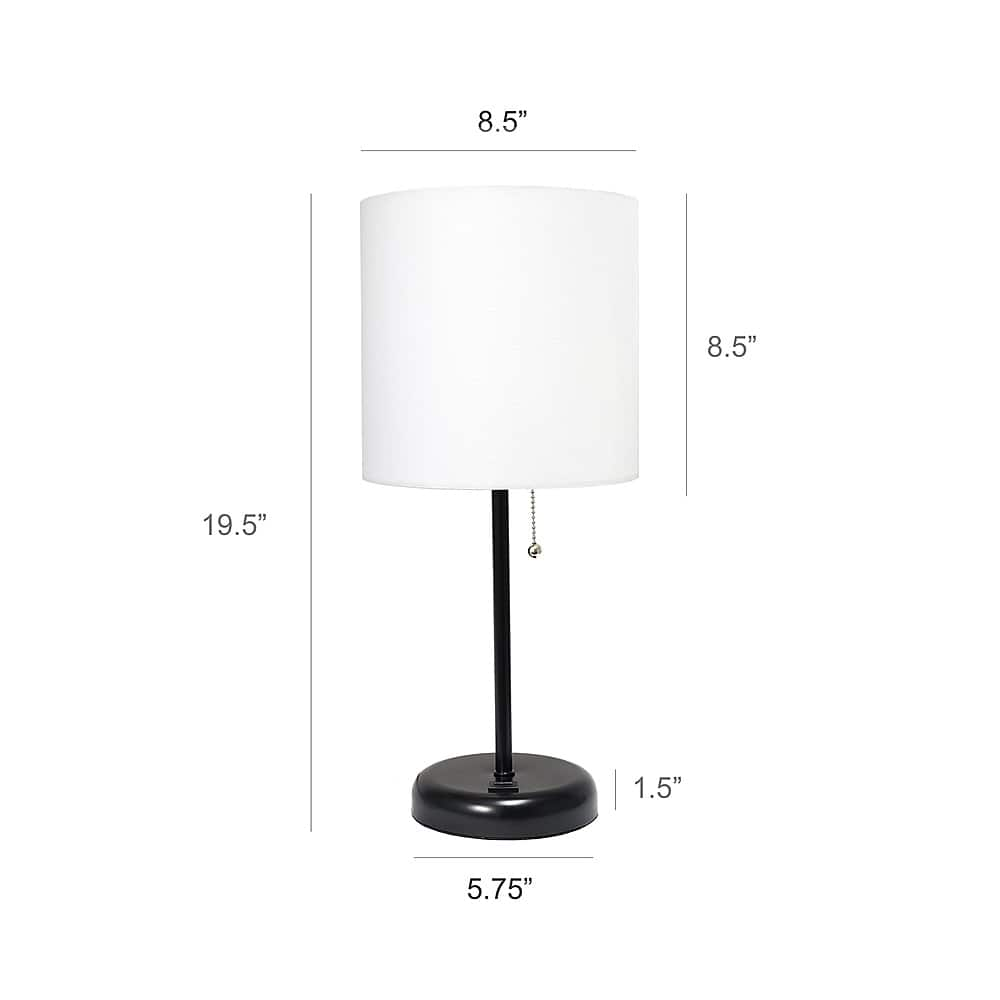 Left View: Limelights - Stick Lamp with USB charging port and Fabric Shade 2 Pack Set - Black/White