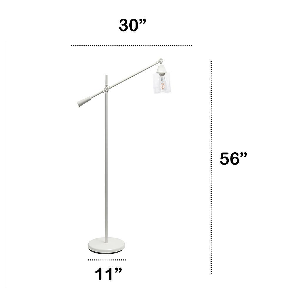 Left View: Lalia Home Swing Arm Floor Lamp with Clear Glass Cylindrical Shade, White