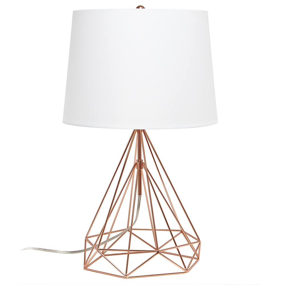 Angle View: Lalia Home Geometric Rose Gold Wired Table Lamp with Fabric Shade