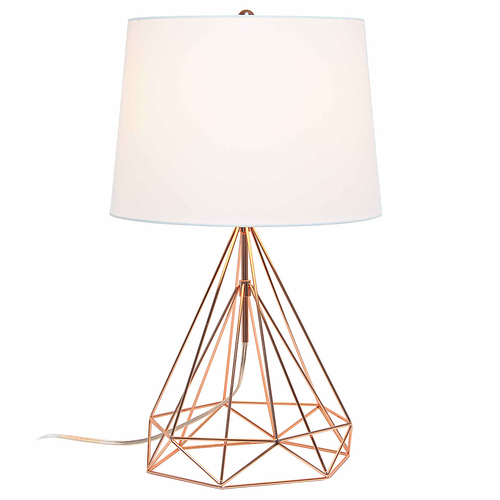Lalia Home Geometric Rose Gold Wired Table Lamp with Fabric Shade