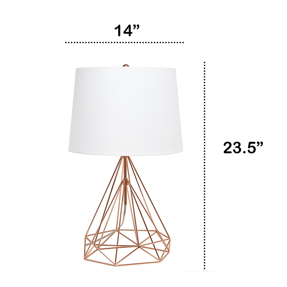 Geometric Rose Gold Wired Table Lamp, Angus Copper Geometric Base Table Lamp With White Shade