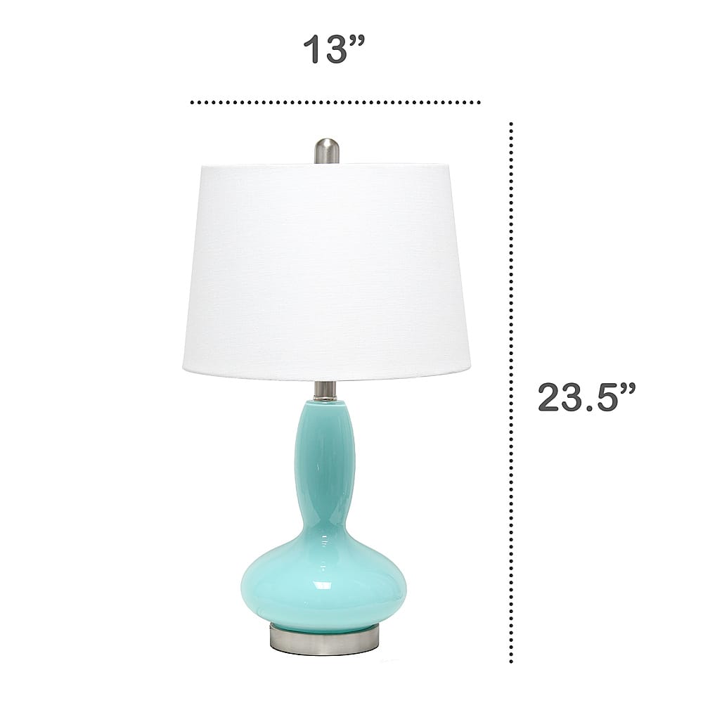 Left View: Lalia Home Glass Dollop Table Lamp with White Fabric Shade, Seafoam