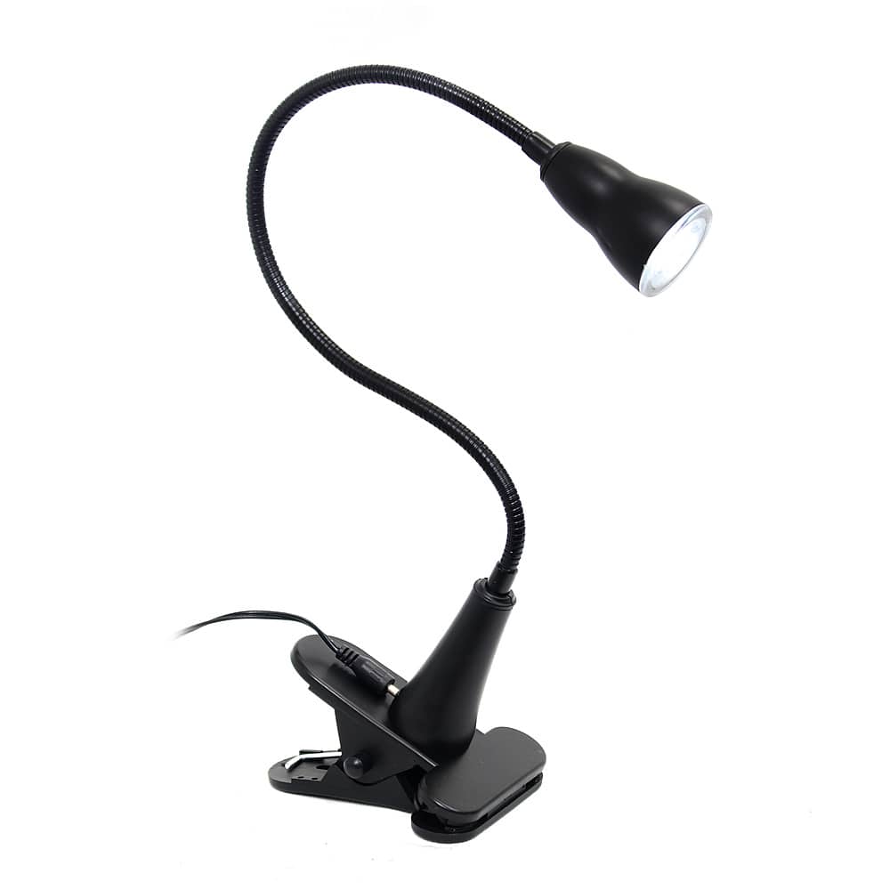 Front. Simple Designs - 1W LED Gooseneck Clip Light Desk Lamp - Black.