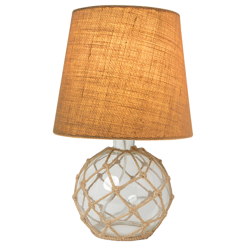 Elegant Designs Buoy Rope Nautical Netted Coastal Ocean Sea Glass Table Lamp with Burlap Fabric Shade, Clear