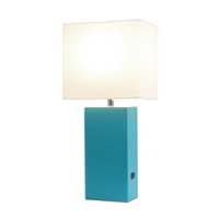 Elegant Designs - Modern Leather Table Lamp with USB and White Fabric Shade - Teal - Front_Zoom
