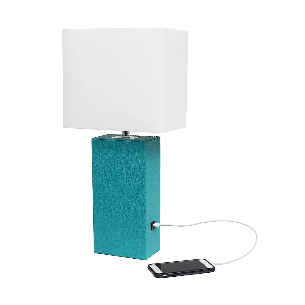 Alt View Zoom 12. Elegant Designs - Modern Leather Table Lamp with USB and White Fabric Shade - Teal.