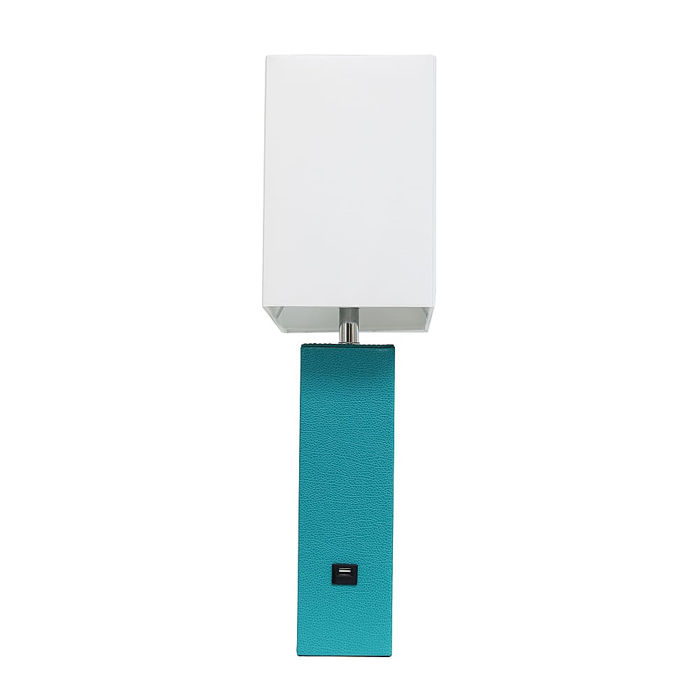 Alt View 14. Elegant Designs - Modern Leather Table Lamp with USB and White Fabric Shade - Teal.