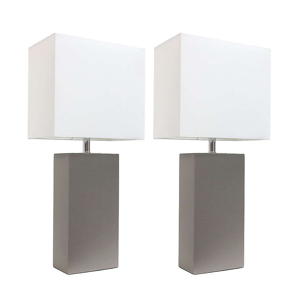 Angle View: Elegant Designs - 2 Pack Modern Leather Table Lamps with White Fabric Shades - Gray