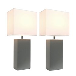 Elegant Designs - 2 Pack Modern Leather Table Lamps with White Fabric Shades - Gray - Front_Zoom