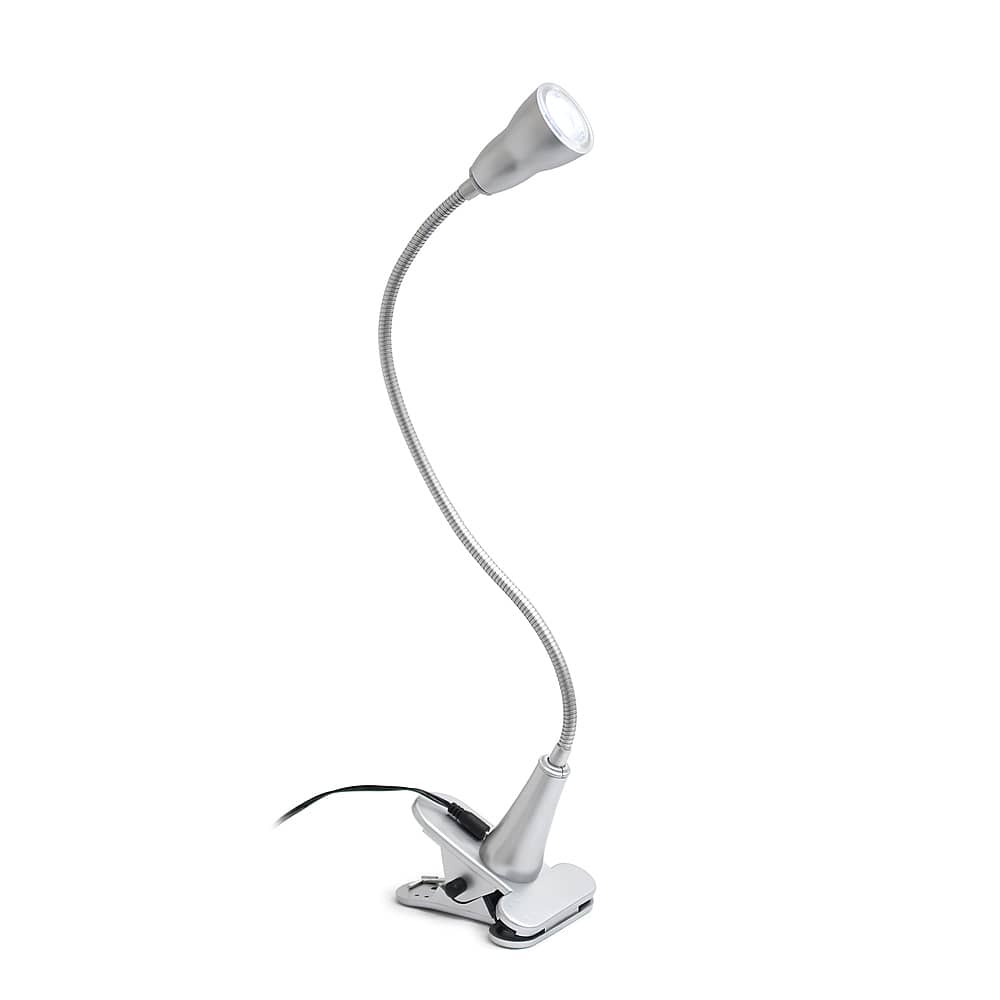 Left Zoom. Simple Designs - 1W LED Gooseneck Clip Light Desk Lamp - Silver.