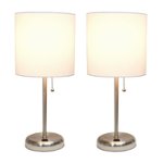 Front Zoom. Limelights - Stick Lamp with USB charging port and Fabric Shade 2 Pack Set - White.
