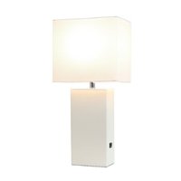 Elegant Designs - Modern Leather Table Lamp with USB and Fabric Shade - White - Front_Zoom