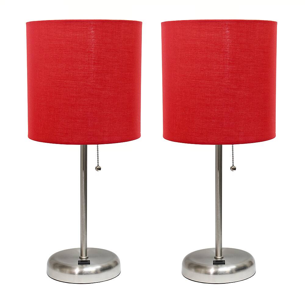 Angle View: Limelights - Stick Lamp with USB charging port and Fabric Shade 2 Pack Set - Red