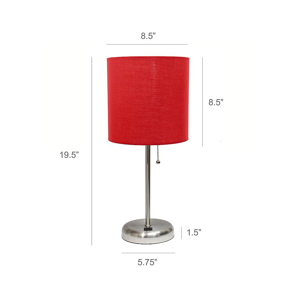 Left View: Limelights - Stick Lamp with USB charging port and Fabric Shade 2 Pack Set - Red