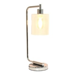 Simple Designs - Bronson Antique Style Industrial Iron Lantern Desk Lamp with Glass Shade - Chrome - Front_Zoom