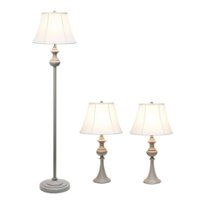 Elegant Designs - Traditionally Crafted 3 Pack Lamp Set (2 Table Lamps, 1 Floor Lamp) with White Shades - Gray - Front_Zoom