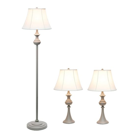 Elegant Designs Traditionally Crafted 3 Pack Lamp Set 2 Table Lamps 1 Floor Lamp With White Shades Gray Lc1019 Gry Best Buy