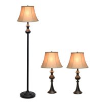 Elegant Designs - Traditionally Crafted 3 Pack Lamp Set (2 Table Lamps, 1 Floor Lamp) with Tan Shades, Restoration Bronze - Rubbed Bronze - Front_Zoom