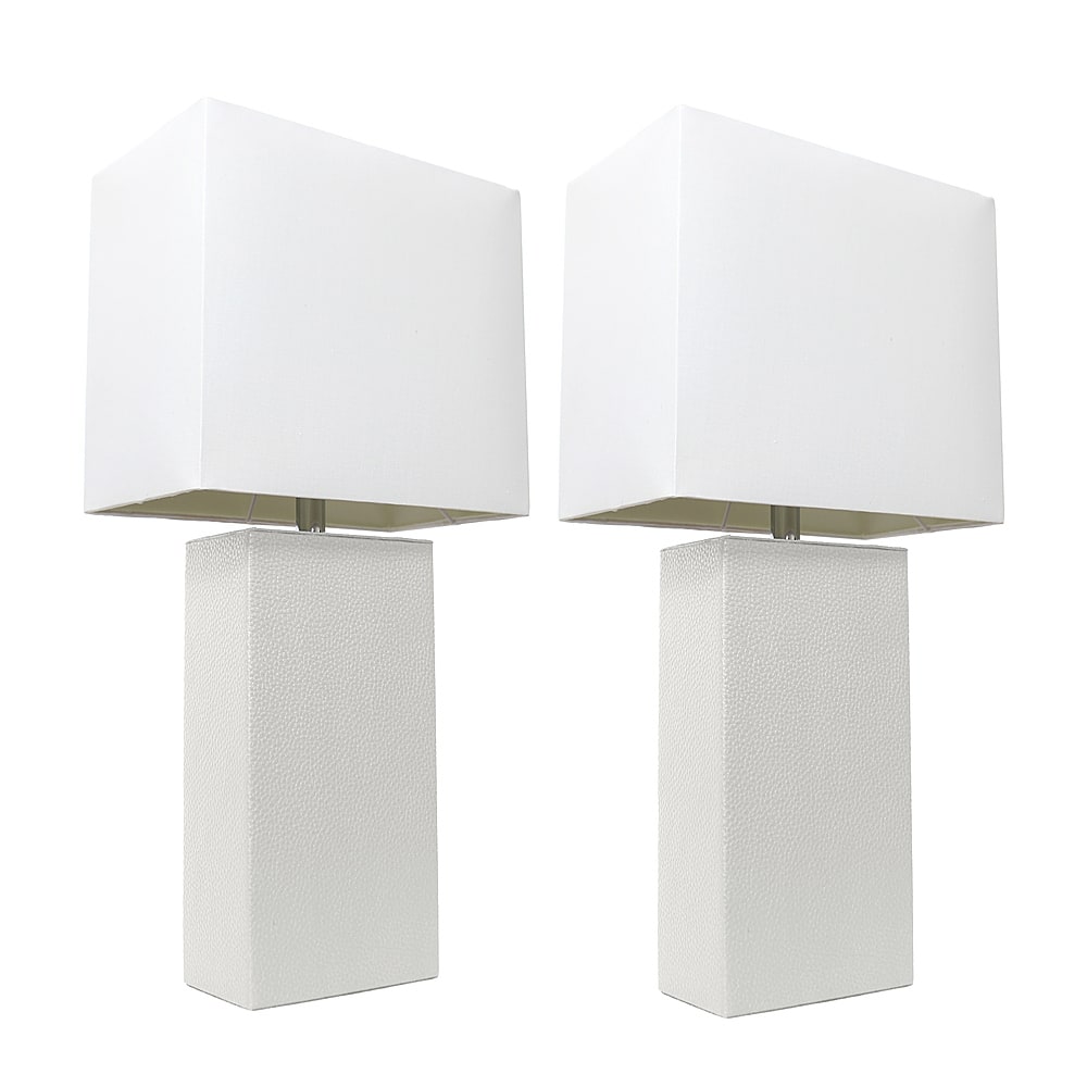 Angle View: Elegant Designs 2 Pack Modern Leather Table Lamps with White Fabric Shades, White