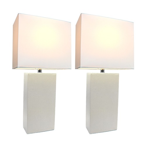 Elegant Designs 2 Pack Modern Leather Table Lamps with White Fabric Shades, White