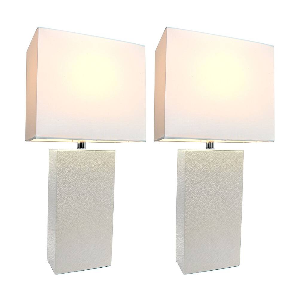 Front. Elegant Designs - 2 Pack Modern Leather Table Lamps with White Fabric Shades - White.