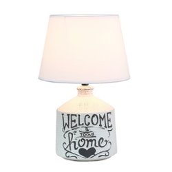 Simple Designs - Welcome Home Rustic Ceramic Farmhouse Foyer Entryway Accent Table Lamp with Fabric Shade - Front_Zoom