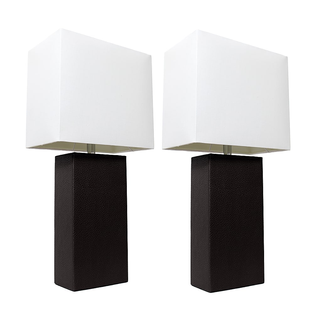 Angle View: Elegant Designs - 2 Pack Modern Leather Table Lamps with White Fabric Shades - Black