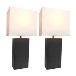 Elegant Designs - 2 Pack Modern Leather Table Lamps with White Fabric Shades - Black - Front_Zoom