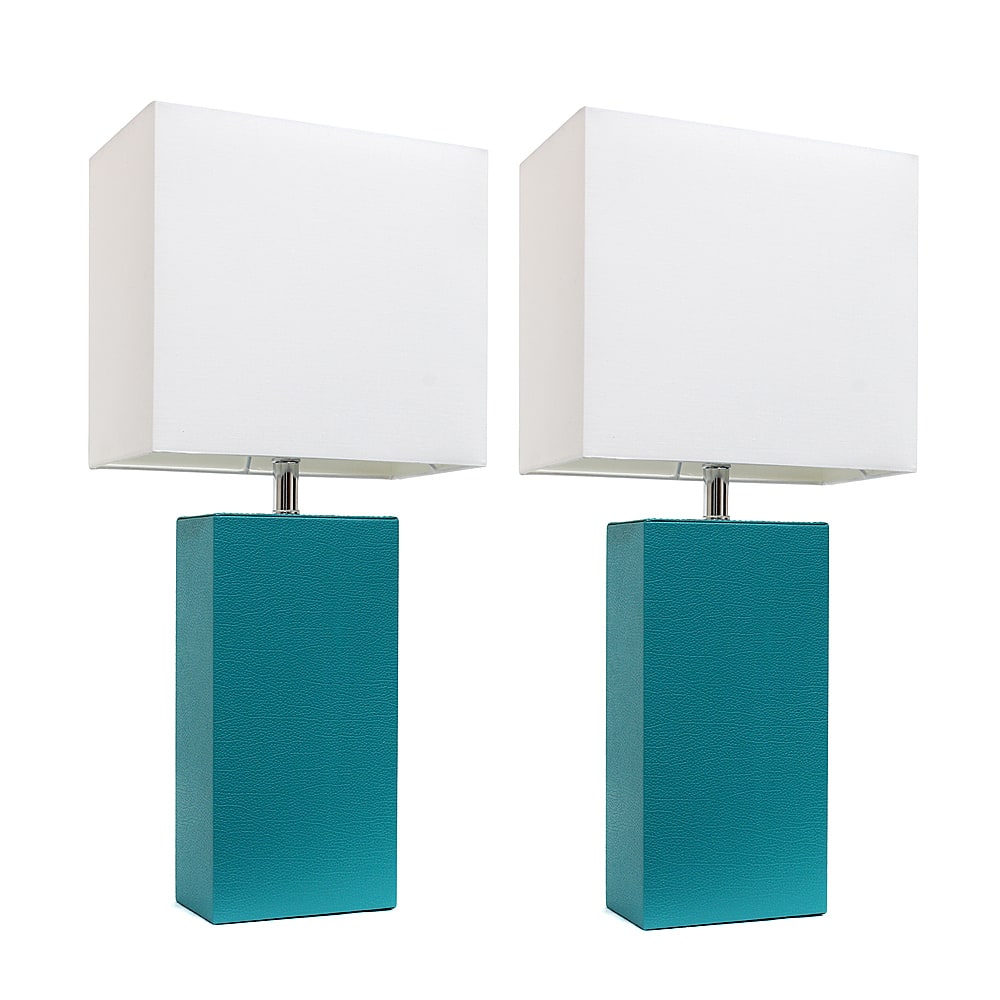 Angle View: Elegant Designs - 2 Pack Modern Leather Table Lamps with White Fabric Shades - Teal