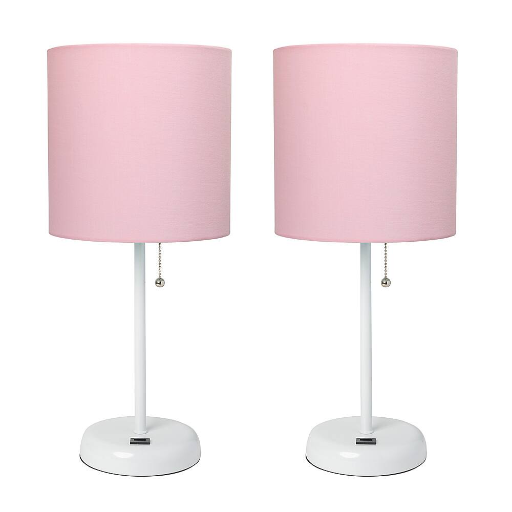 Angle View: Limelights - White Stick Lamp with USB charging port and Fabric Shade 2 Pack Set - Light Pink