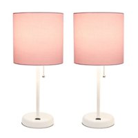 Limelights - White Stick Lamp with USB charging port and Fabric Shade 2 Pack Set - Light Pink - Front_Zoom