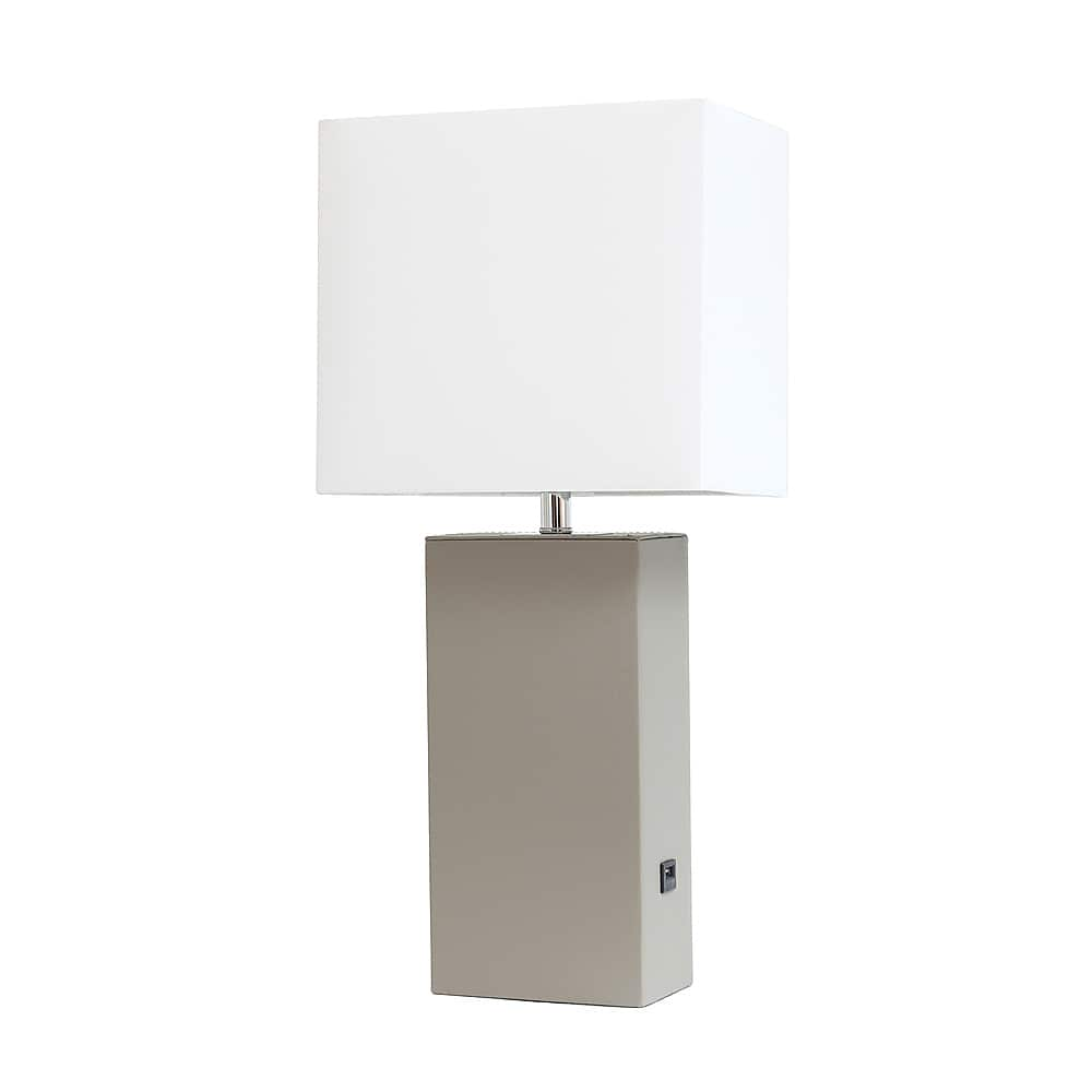 Angle View: Elegant Designs - Modern Leather Table Lamp with USB and White Fabric Shade - Grey