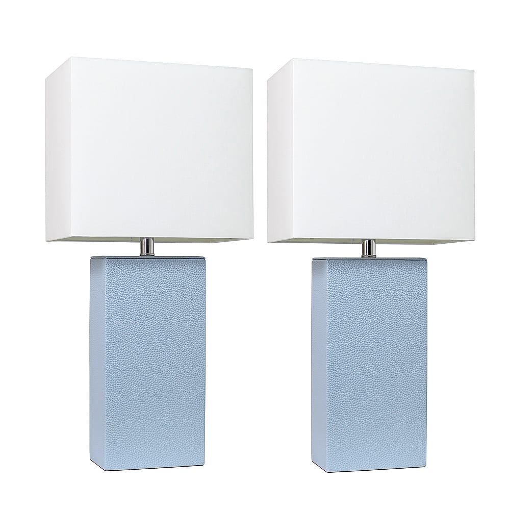 Angle View: Elegant Designs 2 Pack Modern Leather Table Lamps with White Fabric Shades, Periwinkle